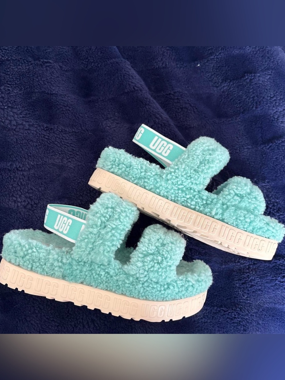 UGG Mint Green Shearling Slide Sandals